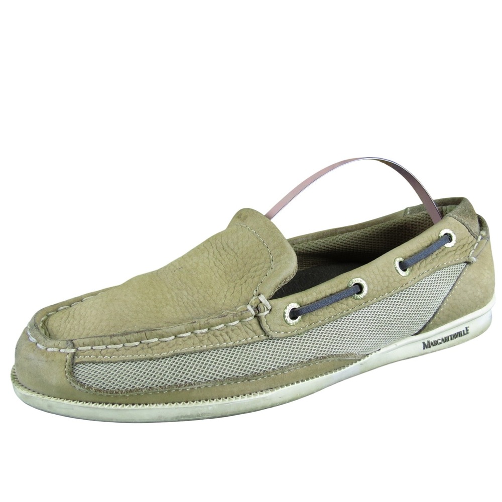 Margaritaville Women's Tan Leather Mesh Boat Shoes Size 6.5 Casual Comfort